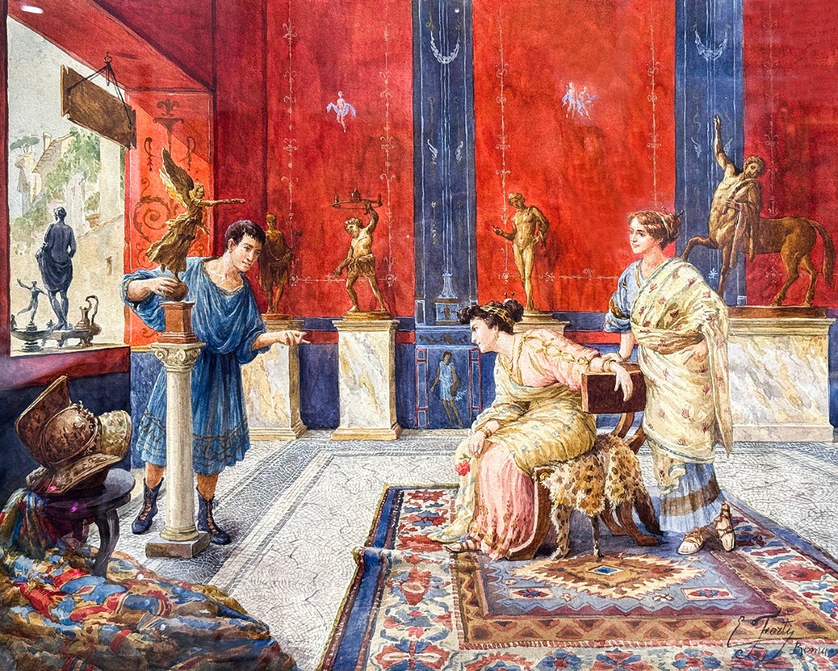 Ettore Forti, "Giovane Antiquario", acquerello su carta, firmato, Fine '800 Primi '900