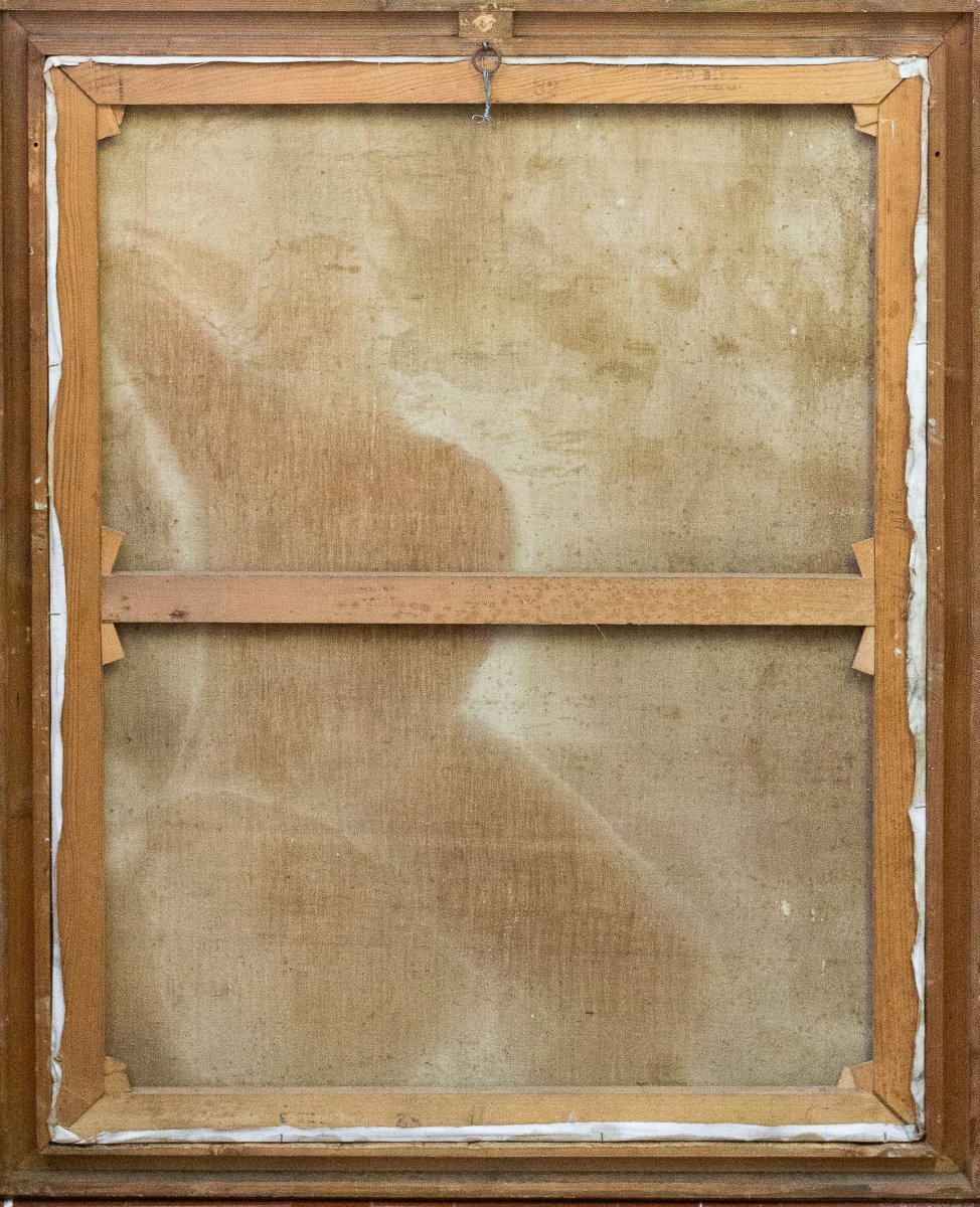“Leda ed il Cigno", olio su tela, dipinto surrealista, Epoca XX secolo-photo-4