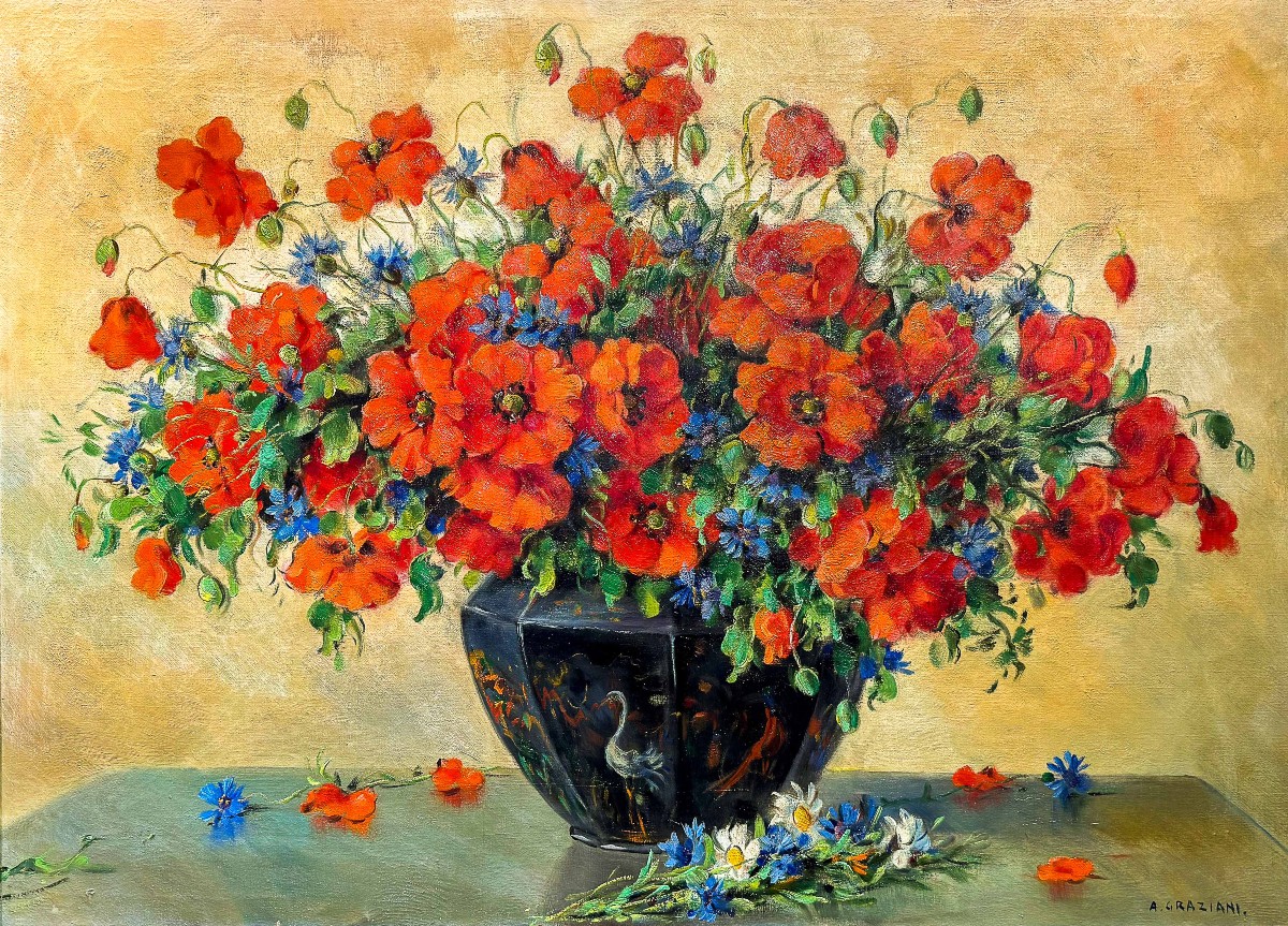 Alfio Paolo Graziani, "Vaso di Fiori", olio su tela, Epoca '900