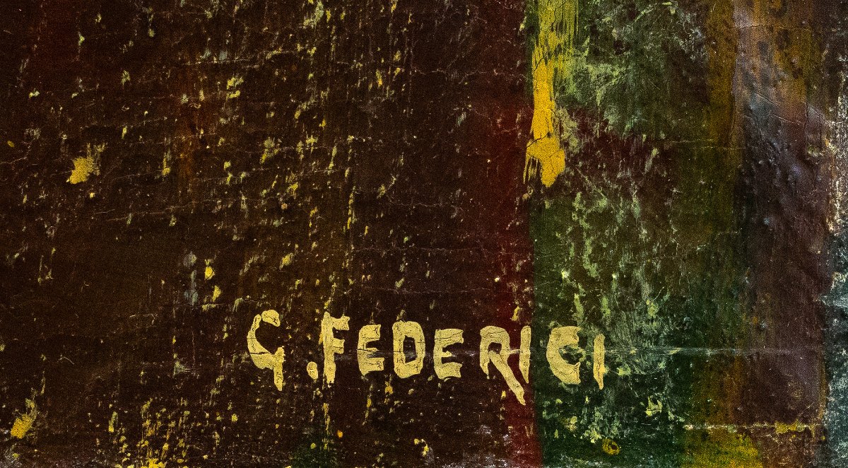 Gino Federici,  "Pastore con gregge", olio su tela, firmato, Epoca XX Secolo-photo-3