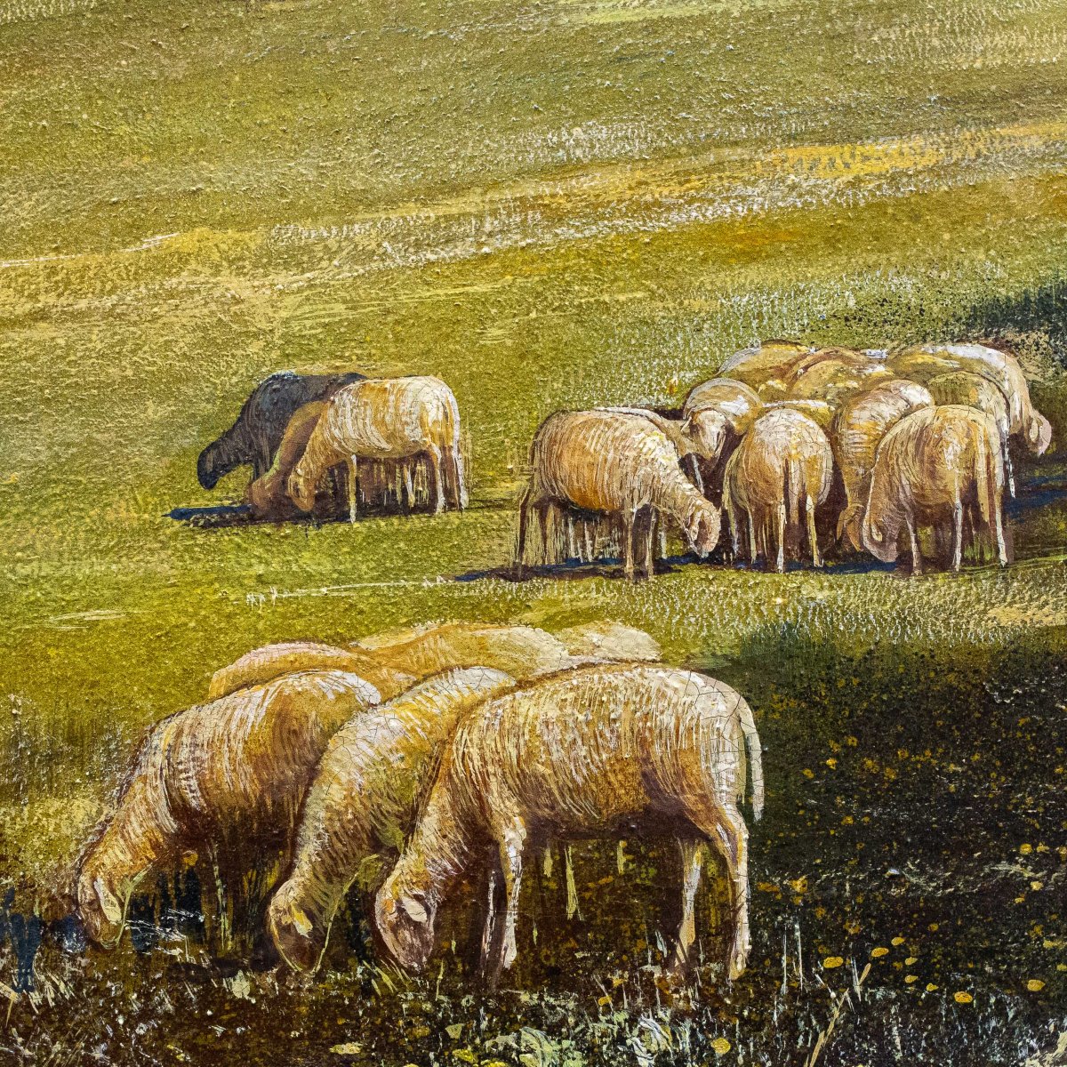 Gino Federici,  "Pastore con gregge", olio su tela, firmato, Epoca XX Secolo-photo-4