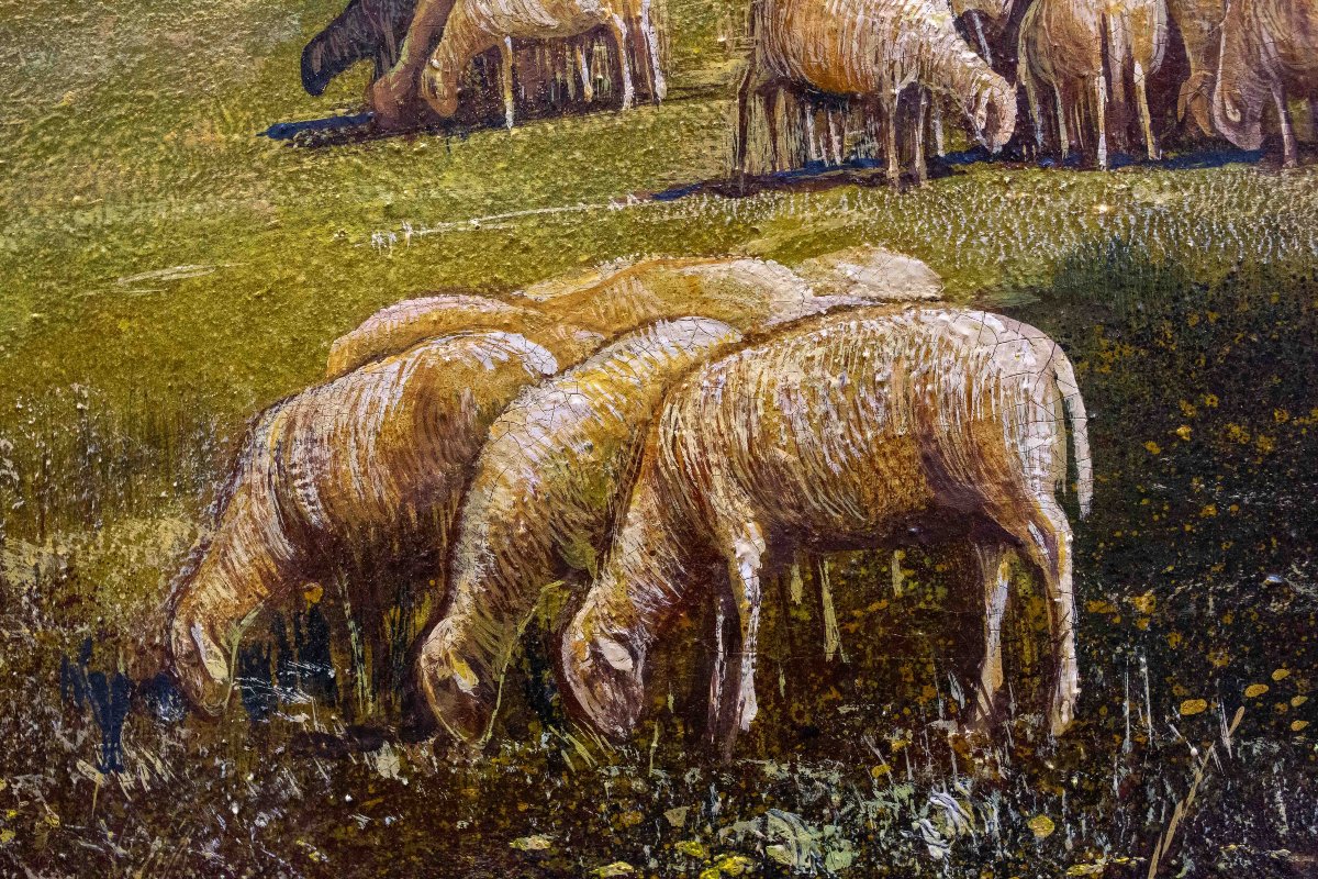 Gino Federici,  "Pastore con gregge", olio su tela, firmato, Epoca XX Secolo-photo-6