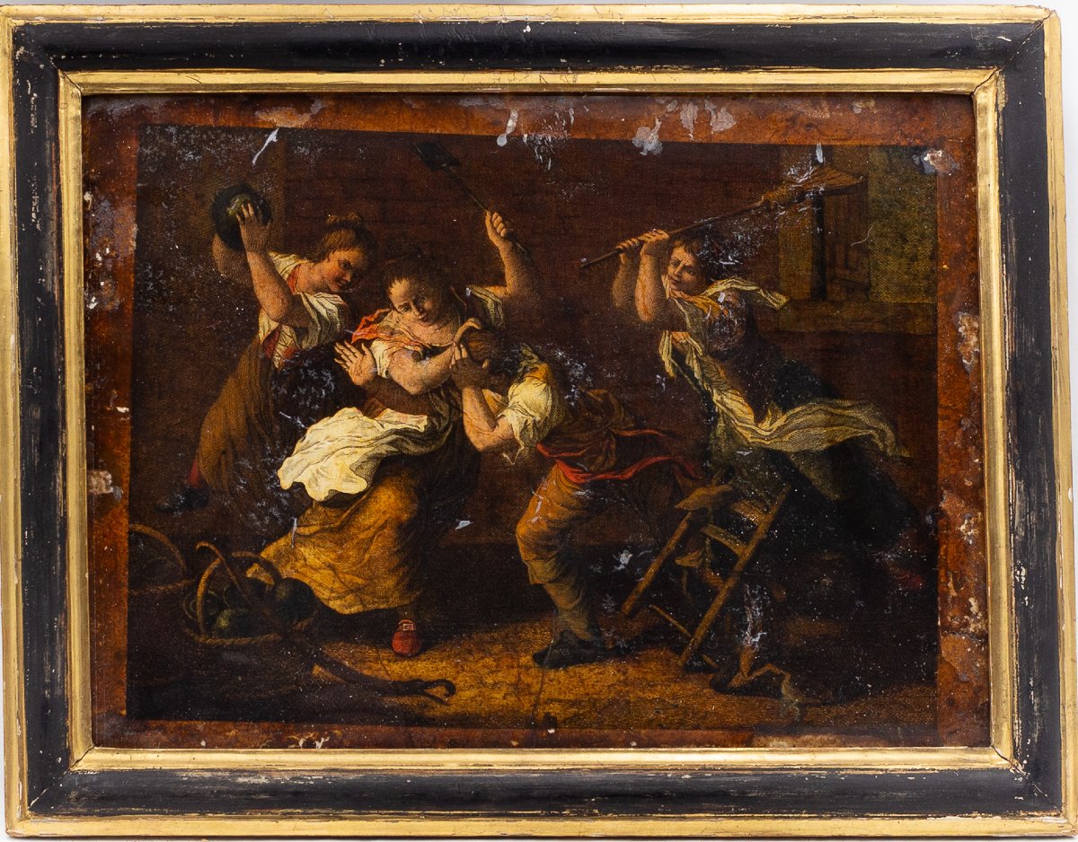 Coppia di Stampe acquerellate Antiche, "Baruffe", XVIII Secolo-photo-4