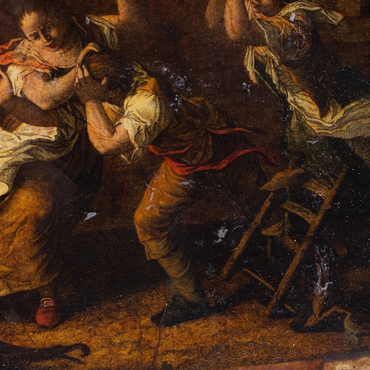 Coppia di Stampe acquerellate Antiche, "Baruffe", XVIII Secolo-photo-3