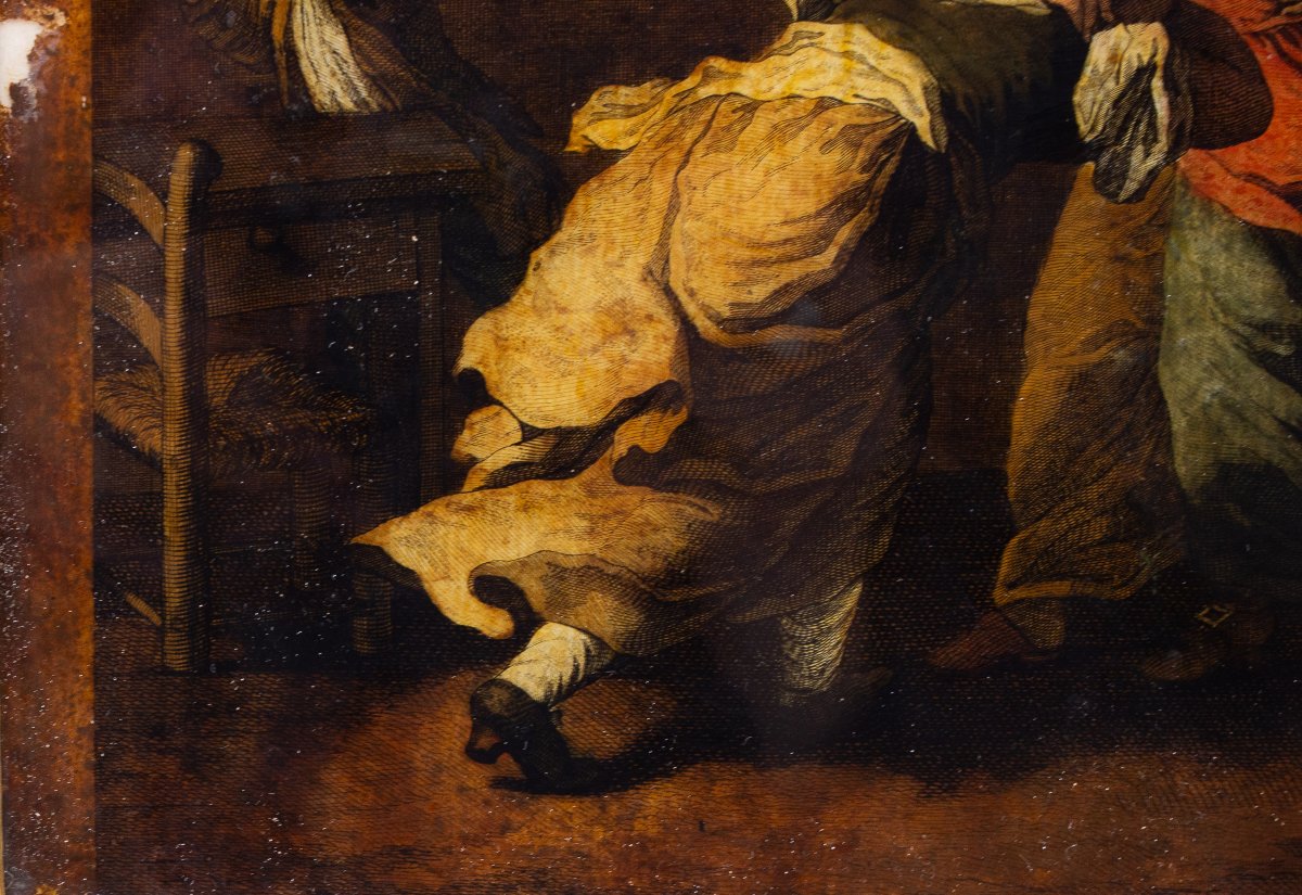 Coppia di Stampe acquerellate Antiche, "Baruffe", XVIII Secolo-photo-6