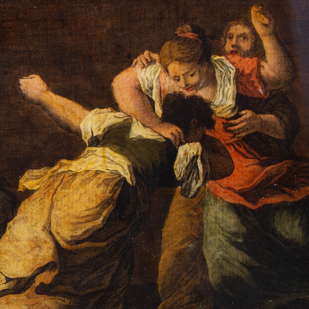 Coppia di Stampe acquerellate Antiche, "Baruffe", XVIII Secolo-photo-8
