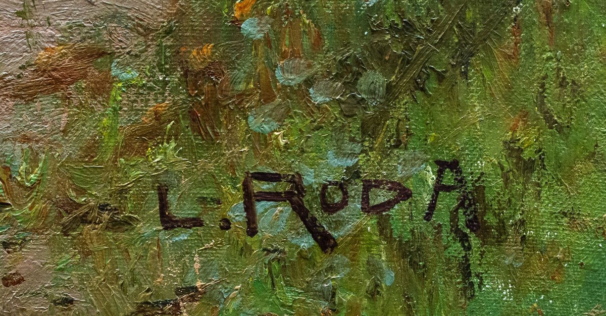 Leonardo Roda, "Nomadi", olio su tela, firmato, Primi del '900-photo-2