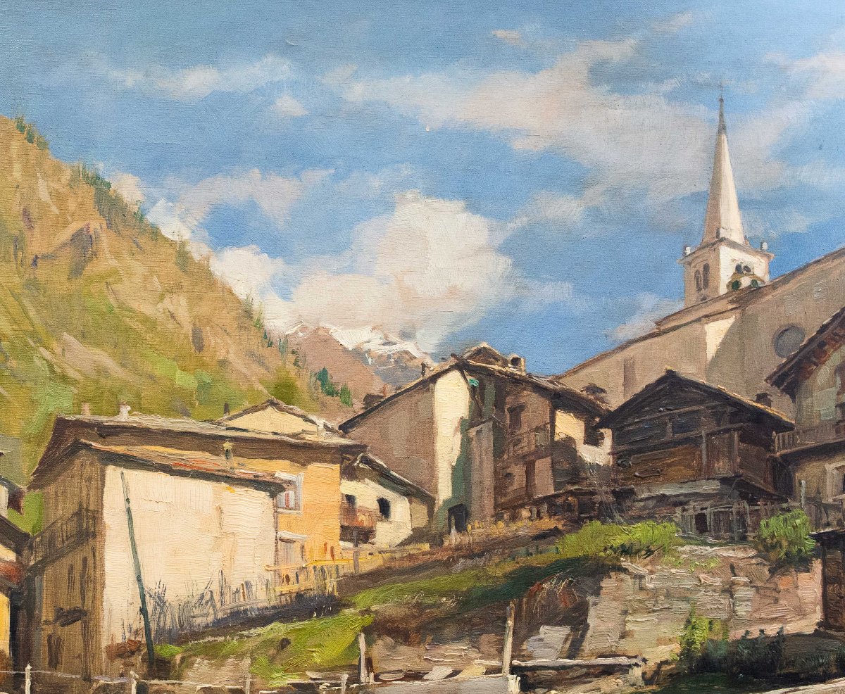 Giuseppe Gheduzzi, "Valtournenche", olio su compensato, Epoca '900-photo-3