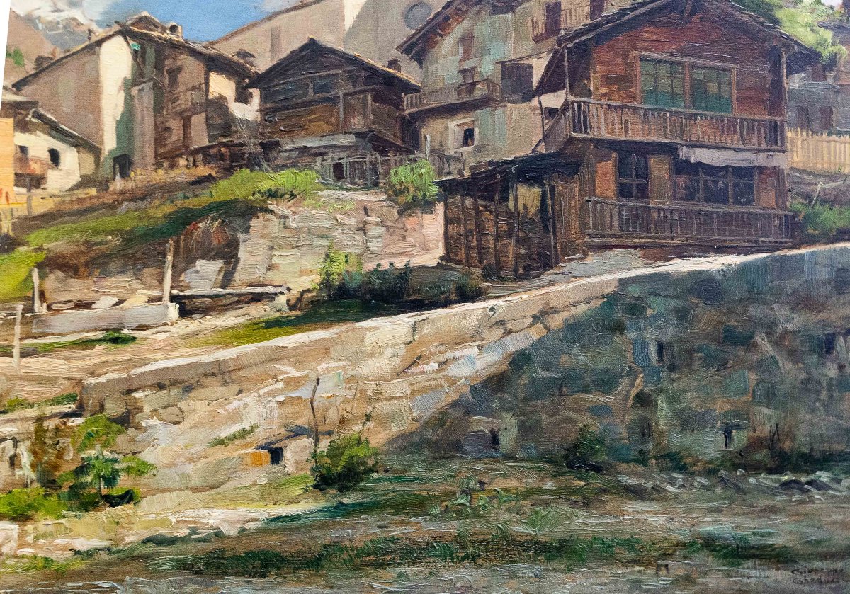 Giuseppe Gheduzzi, "Valtournenche", olio su compensato, Epoca '900-photo-4