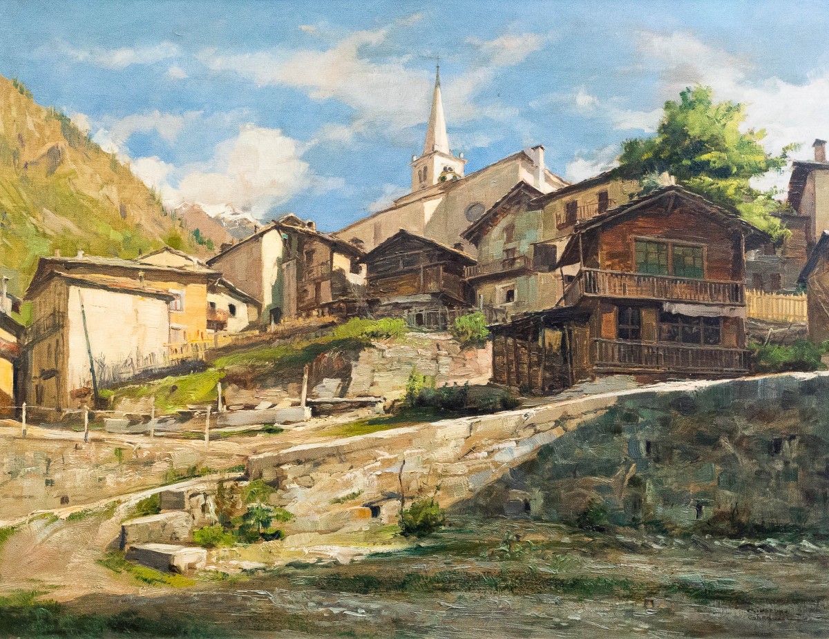 Giuseppe Gheduzzi, "Valtournenche", olio su compensato, Epoca '900