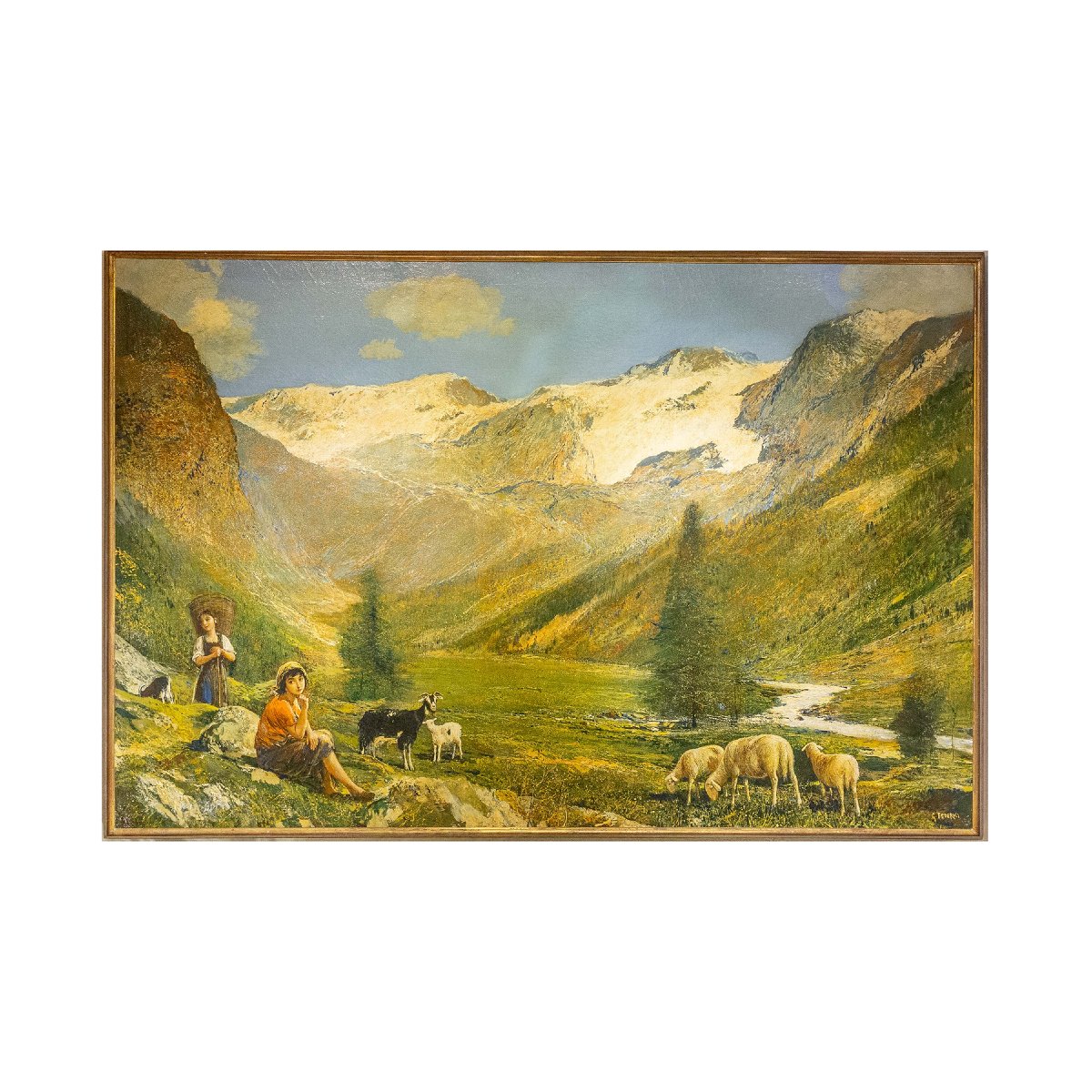 Gino Federici, “Scena pastorale alpina”, olio su tela, firmato, XX Secolo-photo-2
