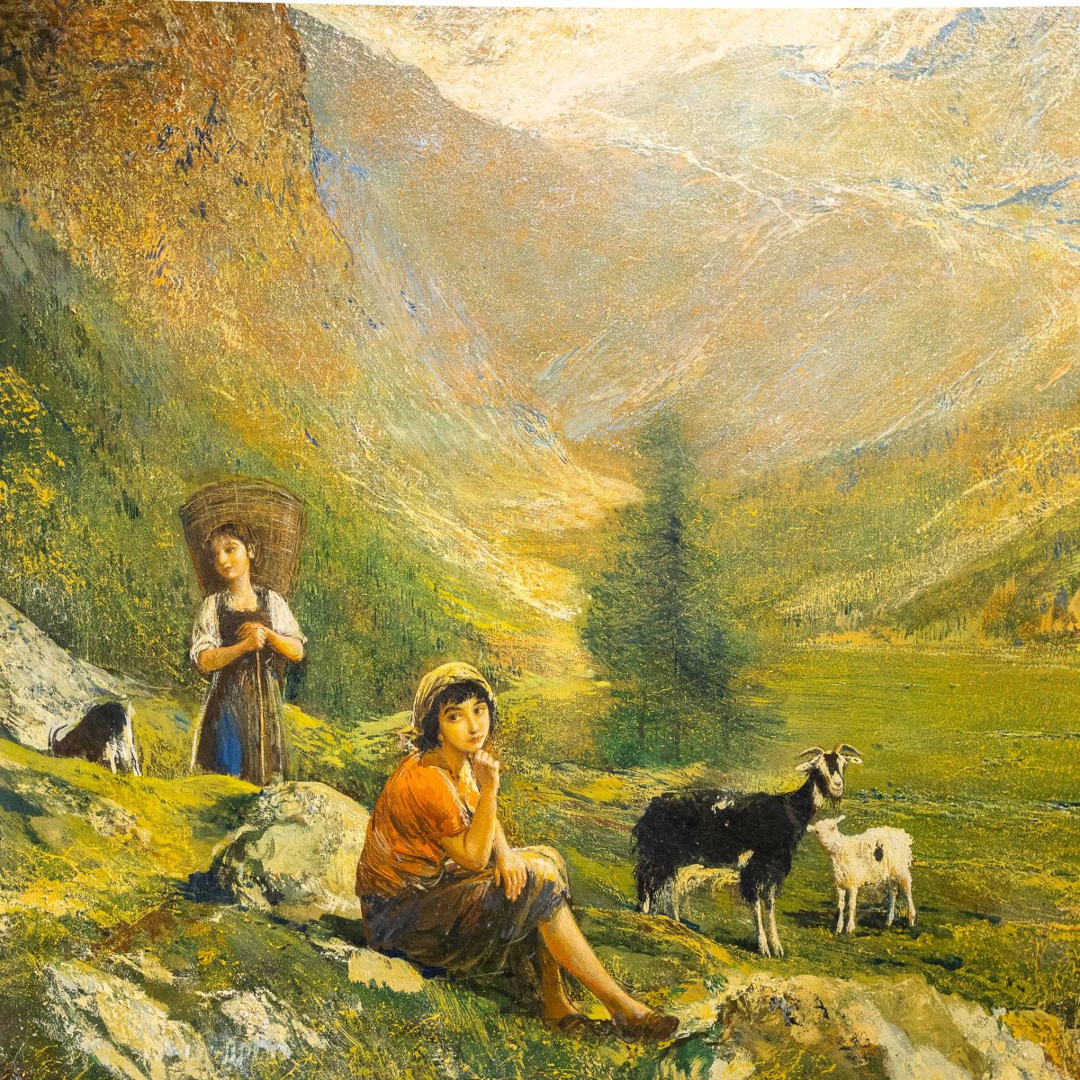 Gino Federici, “Scena pastorale alpina”, olio su tela, firmato, XX Secolo-photo-1