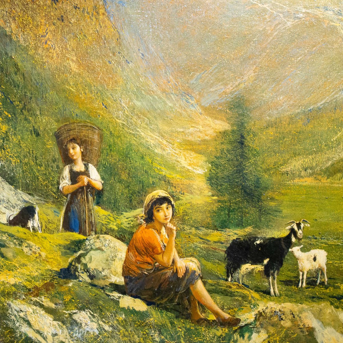 Gino Federici, “Scena pastorale alpina”, olio su tela, firmato, XX Secolo-photo-2