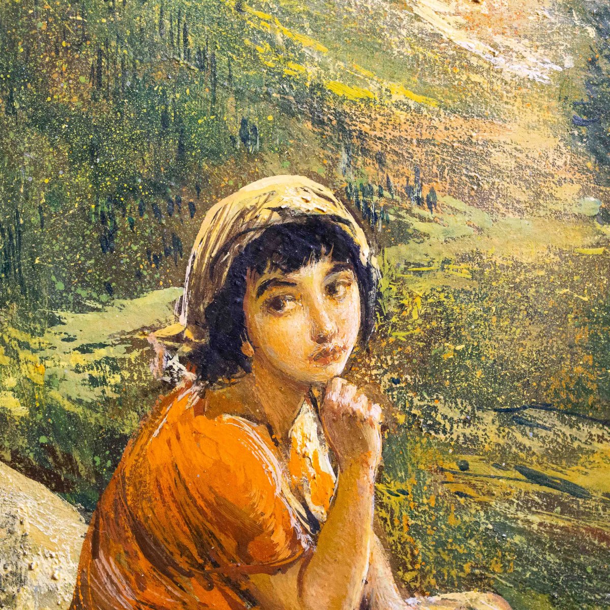 Gino Federici, “Scena pastorale alpina”, olio su tela, firmato, XX Secolo-photo-4