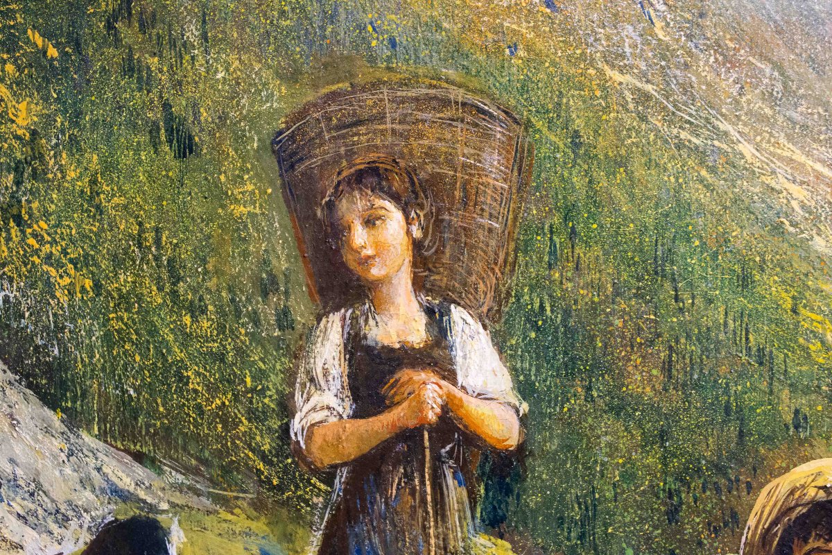 Gino Federici, “Scena pastorale alpina”, olio su tela, firmato, XX Secolo-photo-5