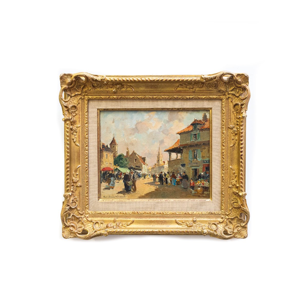 Paul Émile Lecomte, "Scena di mercato", olio su tavola, Epoca '900-photo-2