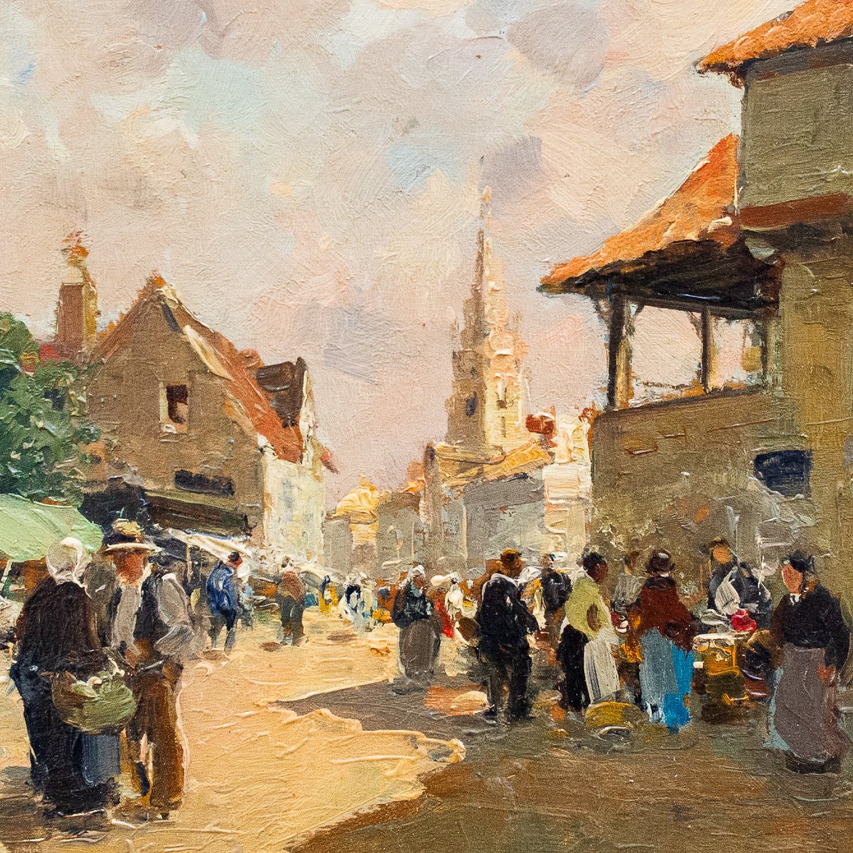 Paul Émile Lecomte, "Scena di mercato", olio su tavola, Epoca '900-photo-1