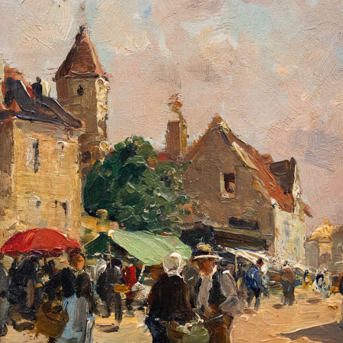 Paul Émile Lecomte, "Scena di mercato", olio su tavola, Epoca '900-photo-4