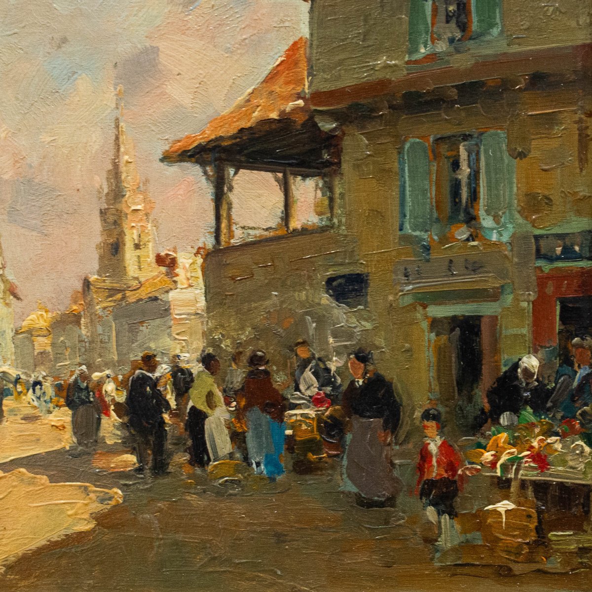 Paul Émile Lecomte, "Scena di mercato", olio su tavola, Epoca '900-photo-5