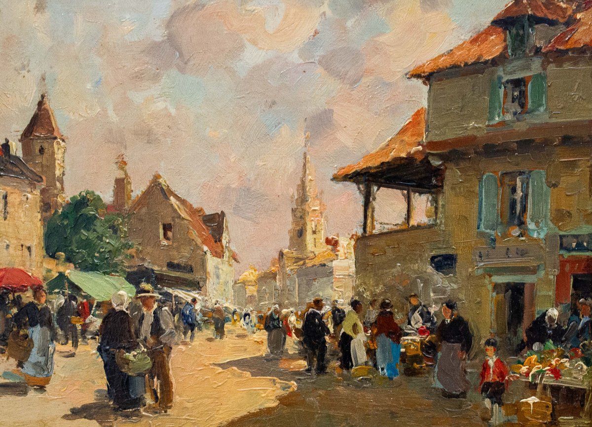 Paul Émile Lecomte, "Scena di mercato", olio su tavola, Epoca '900-photo-6