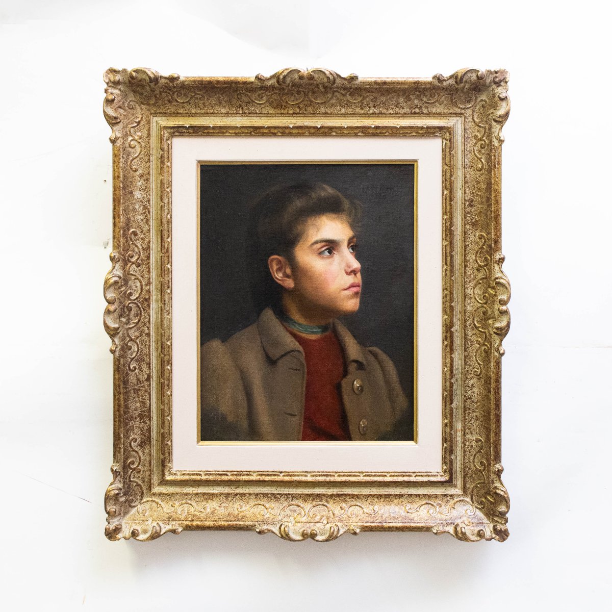 Dipinto di ritratto, "Giovane ragazza", olio su tela, Fine '800 Primi '900-photo-2