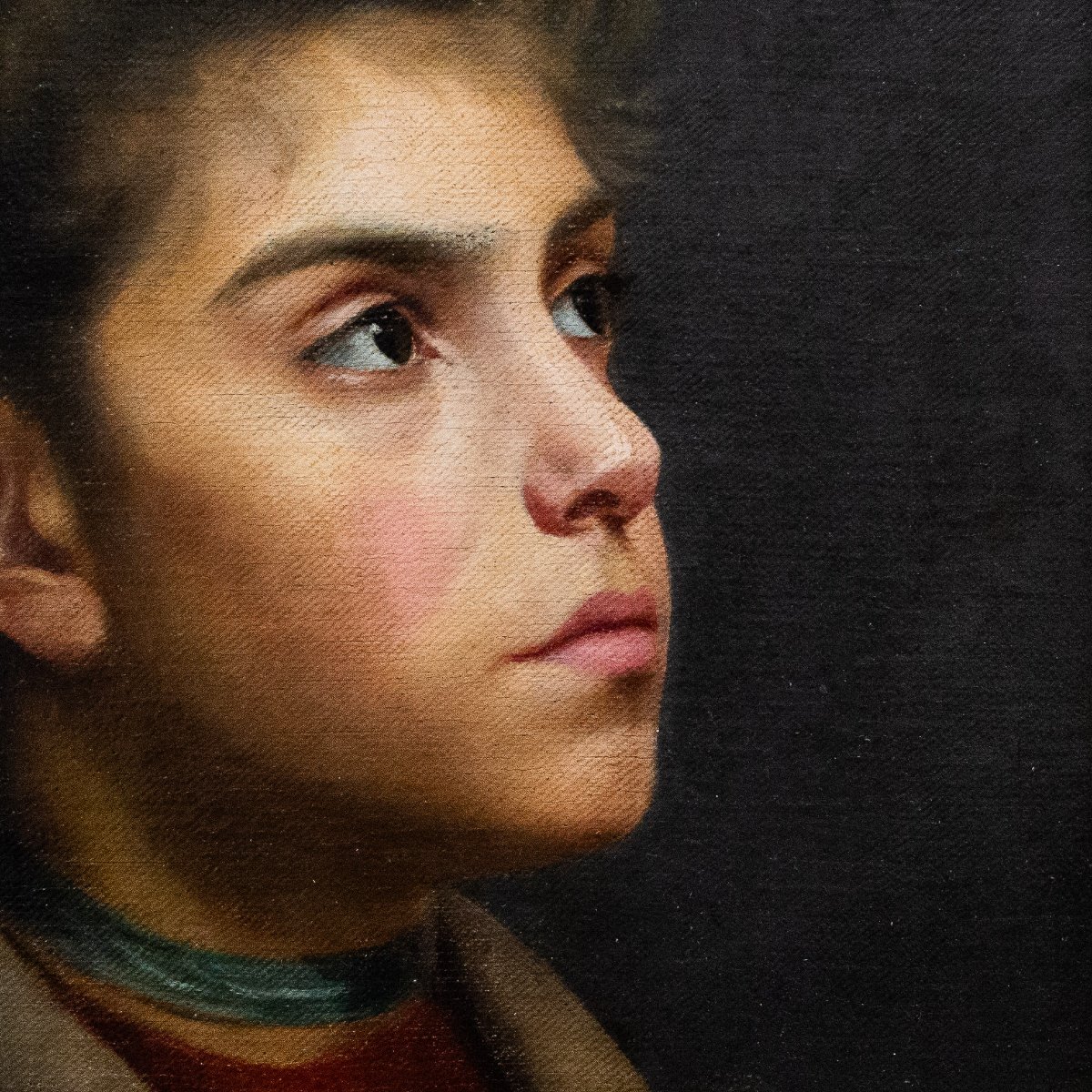 Dipinto di ritratto, "Giovane ragazza", olio su tela, Fine '800 Primi '900-photo-3