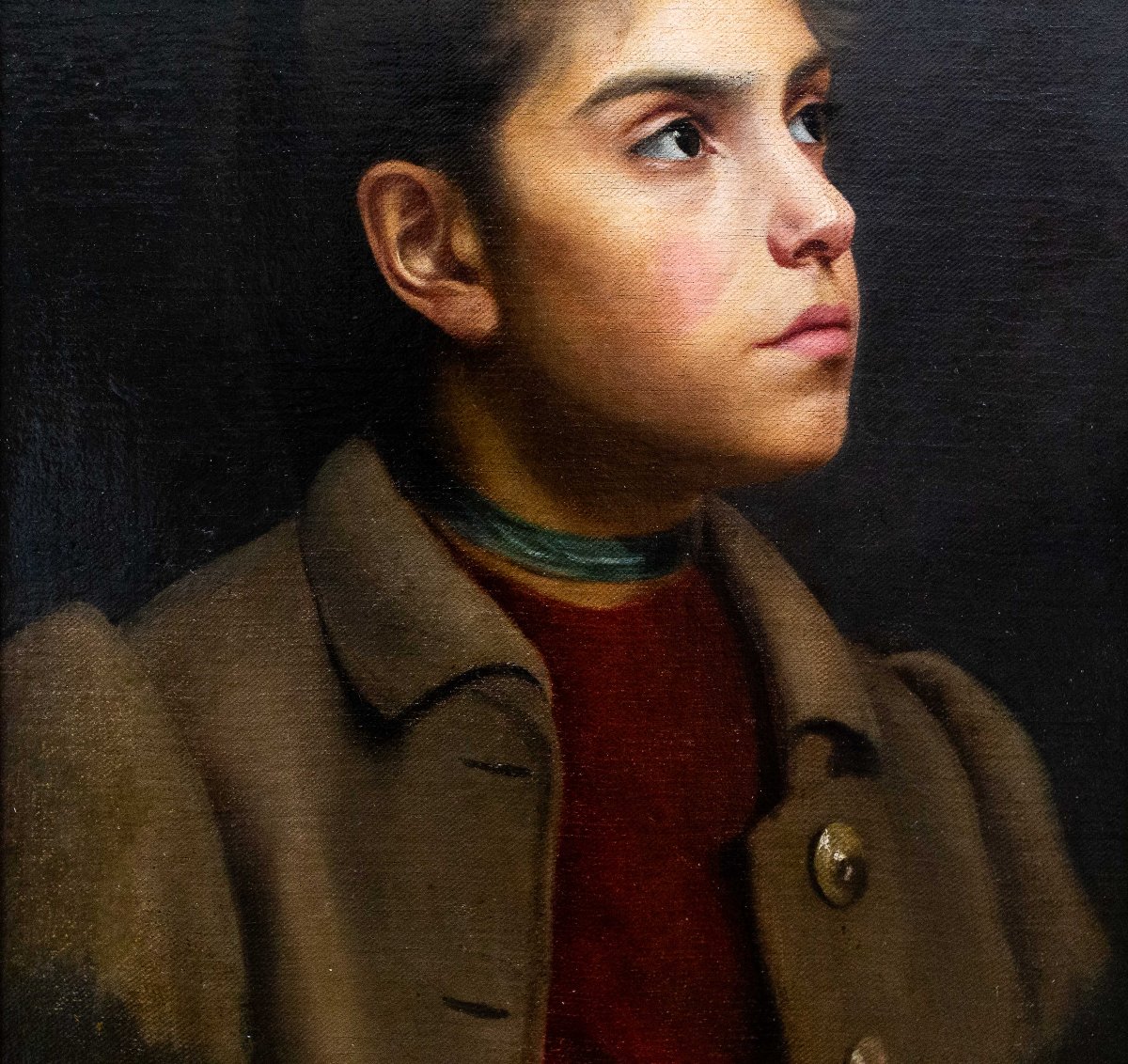 Dipinto di ritratto, "Giovane ragazza", olio su tela, Fine '800 Primi '900-photo-1