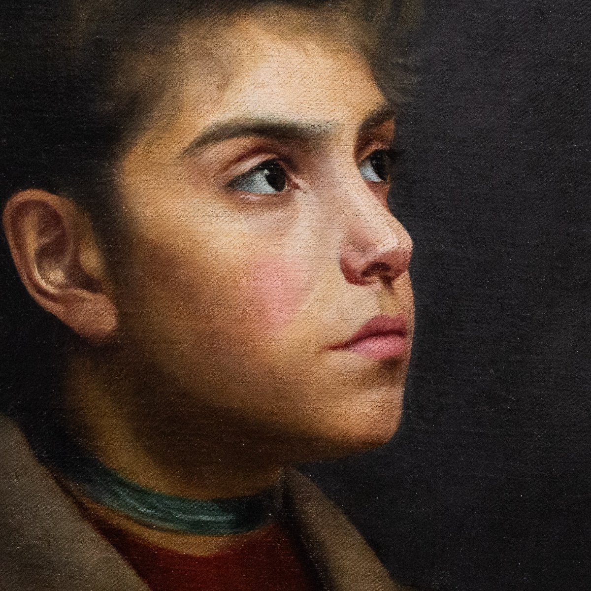 Dipinto di ritratto, "Giovane ragazza", olio su tela, Fine '800 Primi '900-photo-2