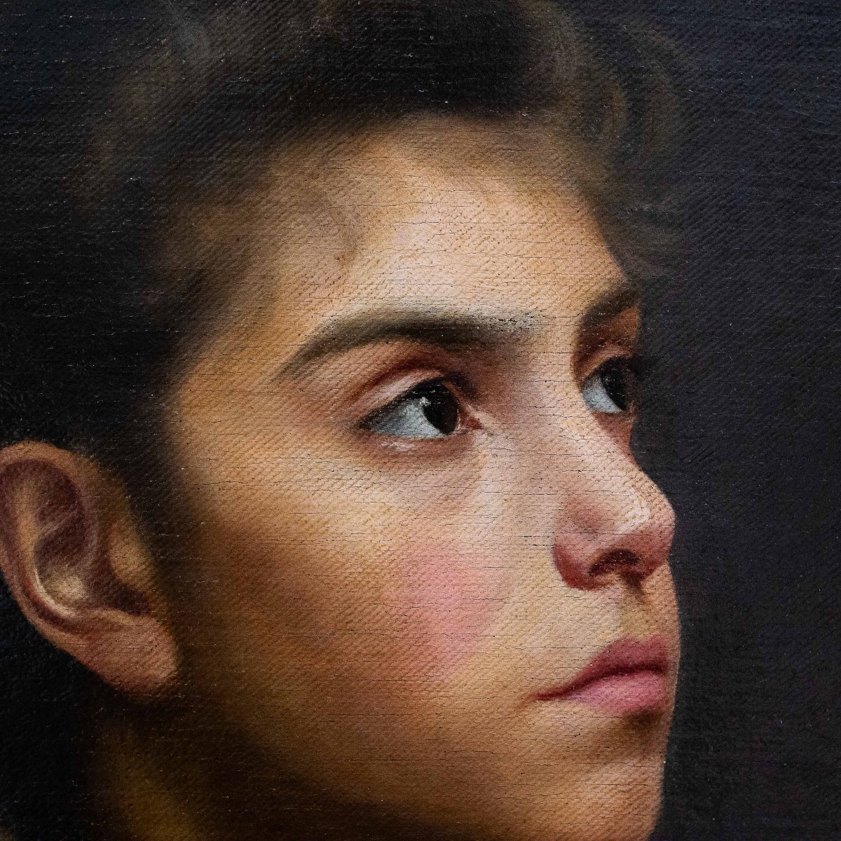 Dipinto di ritratto, "Giovane ragazza", olio su tela, Fine '800 Primi '900-photo-3