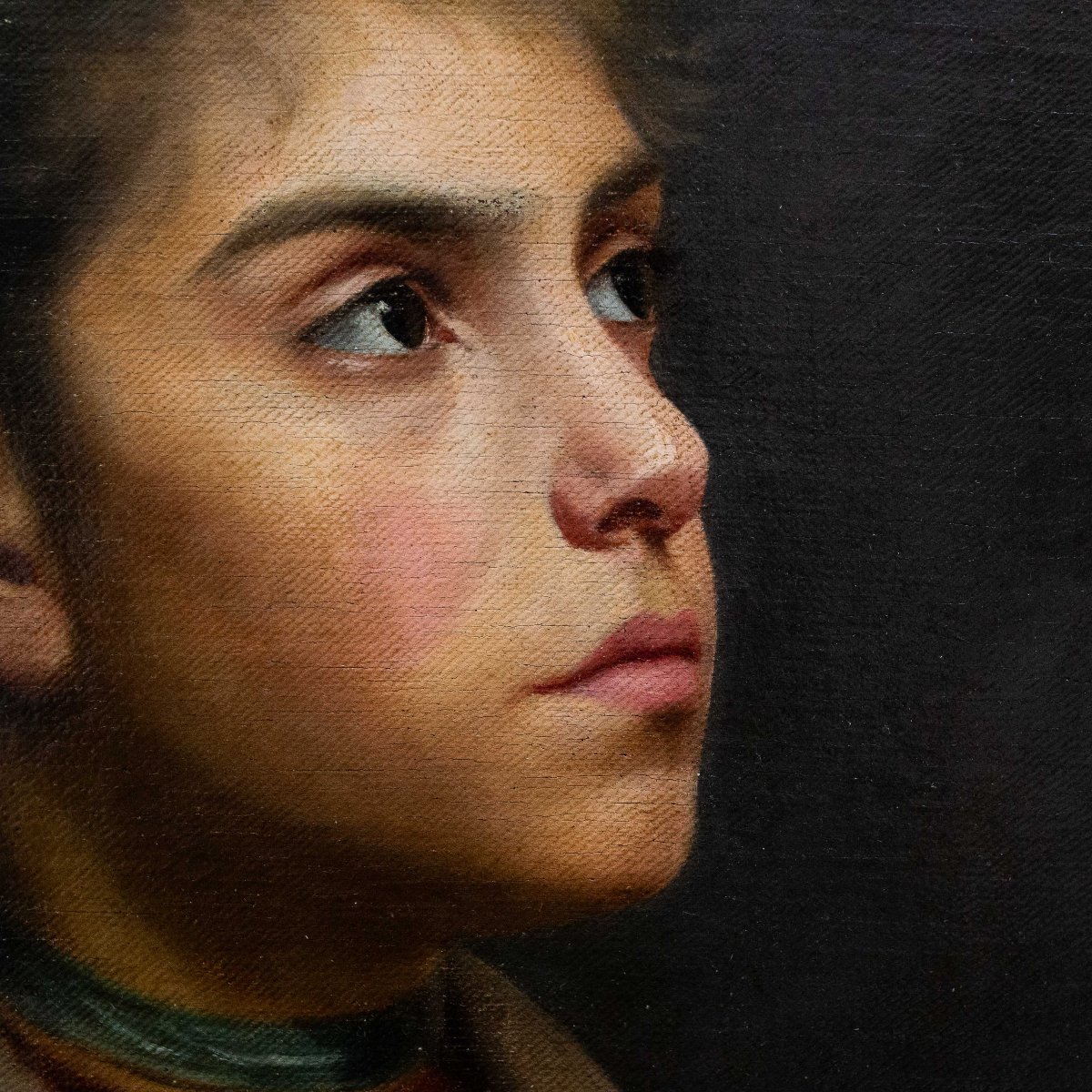 Dipinto di ritratto, "Giovane ragazza", olio su tela, Fine '800 Primi '900-photo-4