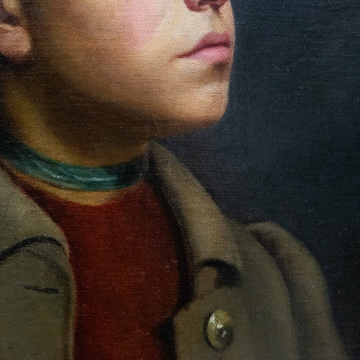 Dipinto di ritratto, "Giovane ragazza", olio su tela, Fine '800 Primi '900-photo-5