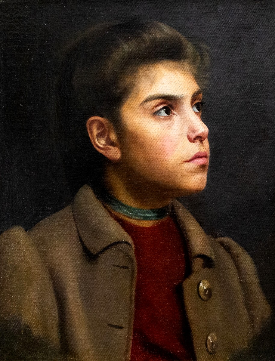Dipinto di ritratto, "Giovane ragazza", olio su tela, Fine '800 Primi '900