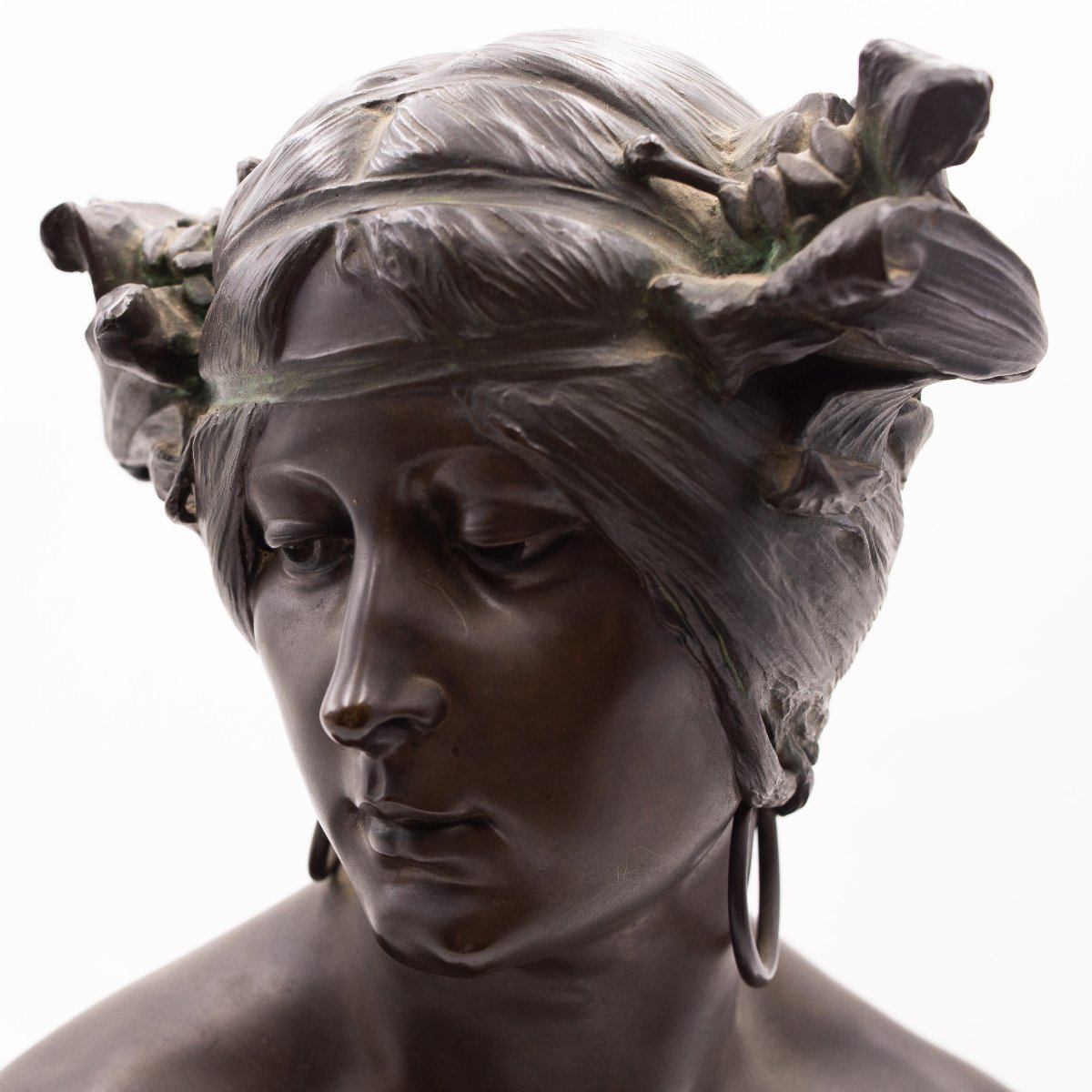 "Fanciulla floreale" – Busto in Bronzo Art Nouveau, An Strunc, 1901-photo-3