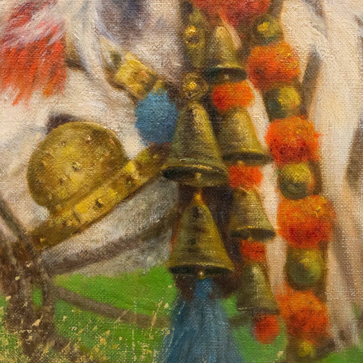 Riposo nei campi Scena equestre con cavalli da tiro, olio su tela, Primi  '900-photo-5