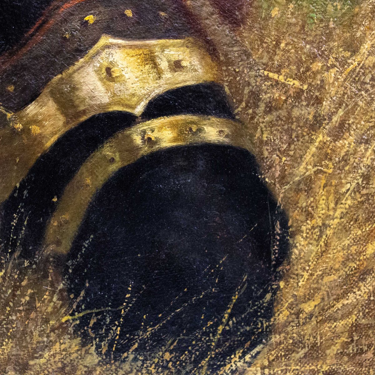 Riposo nei campi Scena equestre con cavalli da tiro, olio su tela, Primi  '900-photo-8
