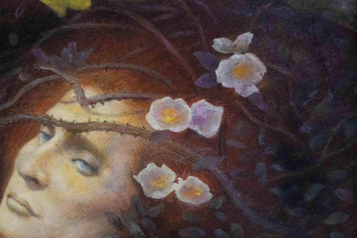 Da E. R. Hughes, "Oh, What's That in the Hollow ?" Primi '900, pastello su carta, firmato-photo-1