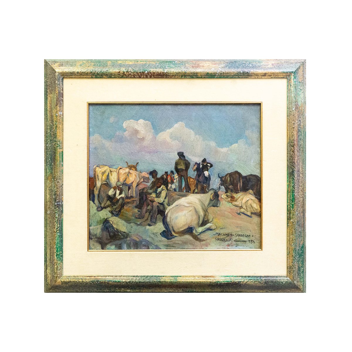 Giuseppe Rivaroli, "Macomer - Sardegna", olio su tela , firmato, 1934-photo-2