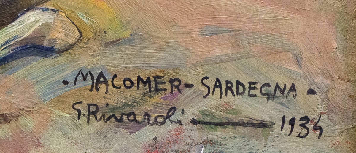 Giuseppe Rivaroli, "Macomer - Sardegna", olio su tela , firmato, 1934-photo-3
