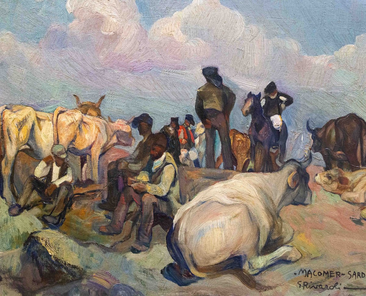 Giuseppe Rivaroli, "Macomer - Sardegna", olio su tela , firmato, 1934-photo-3