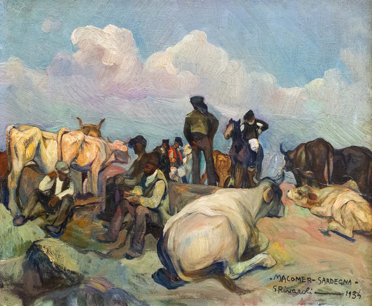 Giuseppe Rivaroli, "Macomer - Sardegna", olio su tela , firmato, 1934