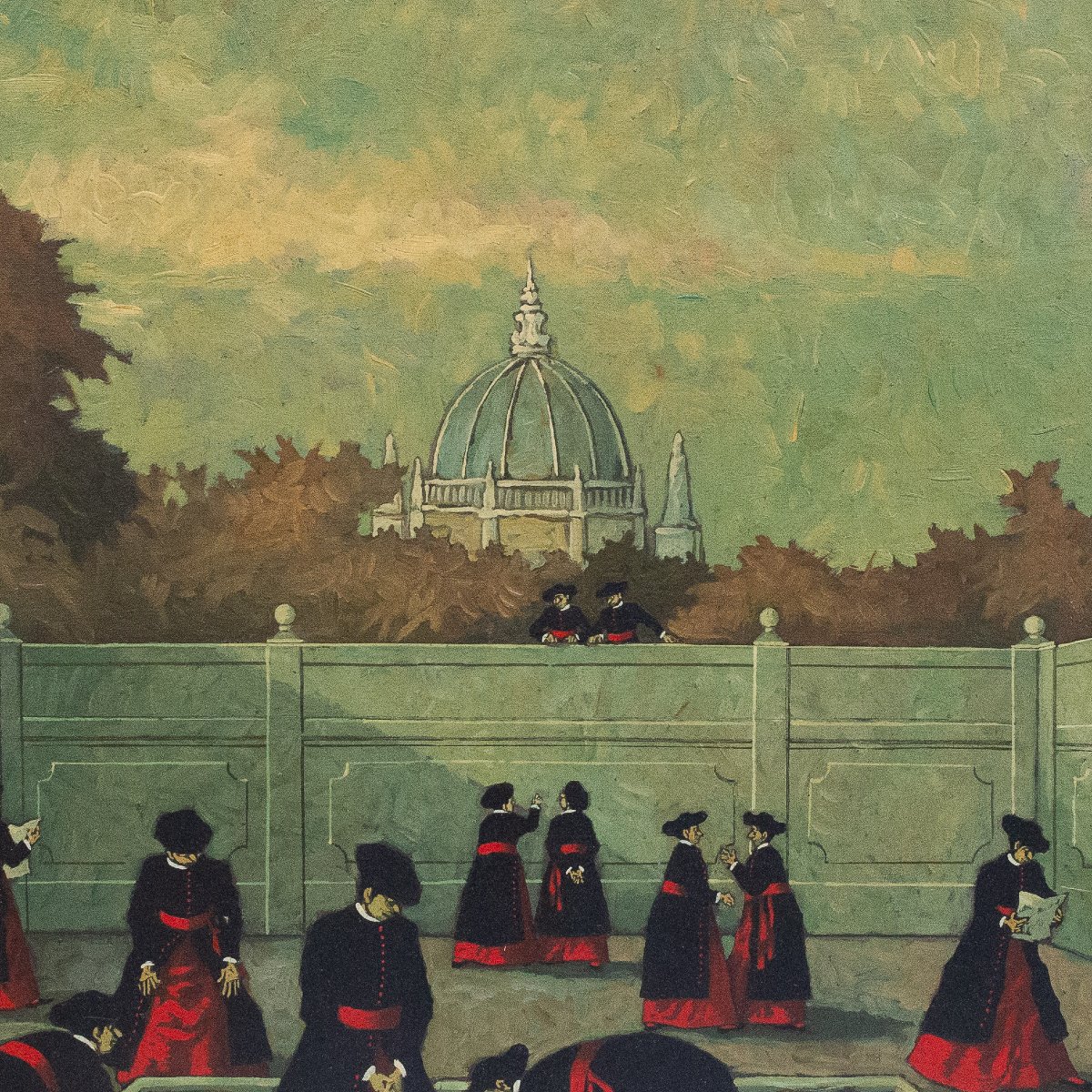 Nino Caffè, "Ai giardini vaticani", olio su tela, firmato, 1970-photo-2