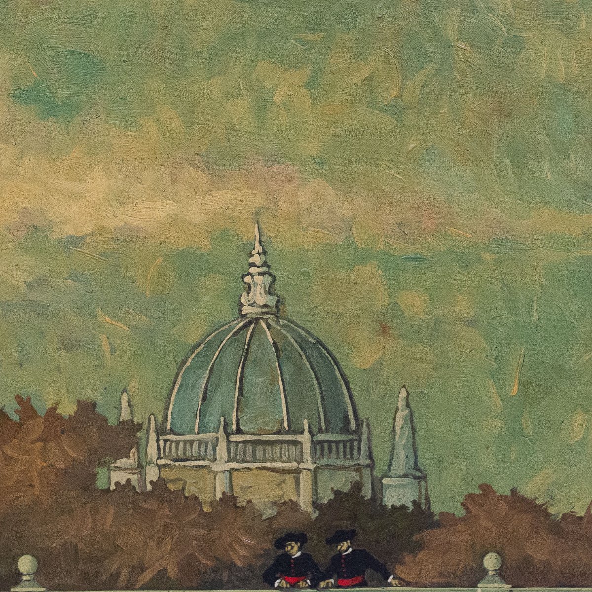 Nino Caffè, "Ai giardini vaticani", olio su tela, firmato, 1970-photo-7