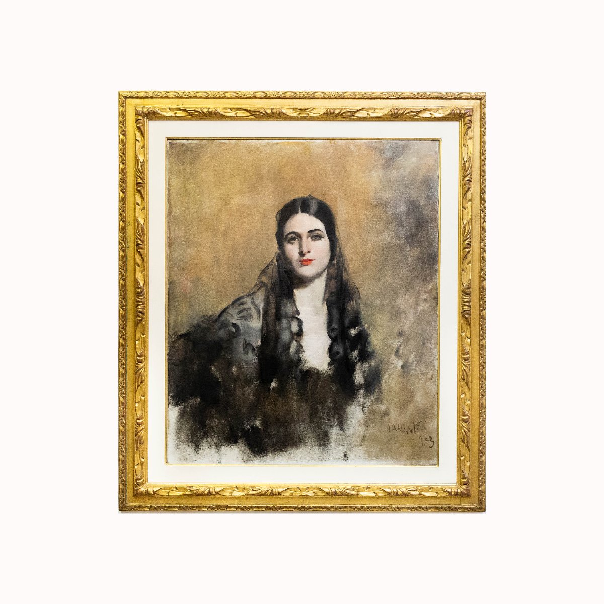 Antonio Ambrogio Alciati, "Ritratto di Nobildonna", olio su tela, firmato, 1923-photo-2
