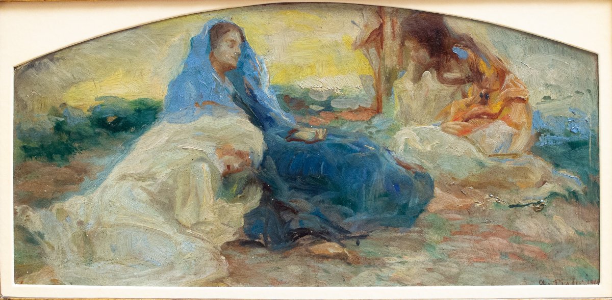Antonio Piatti, "Stabat Mater", olio su cartone, firmato, 1918-photo-1