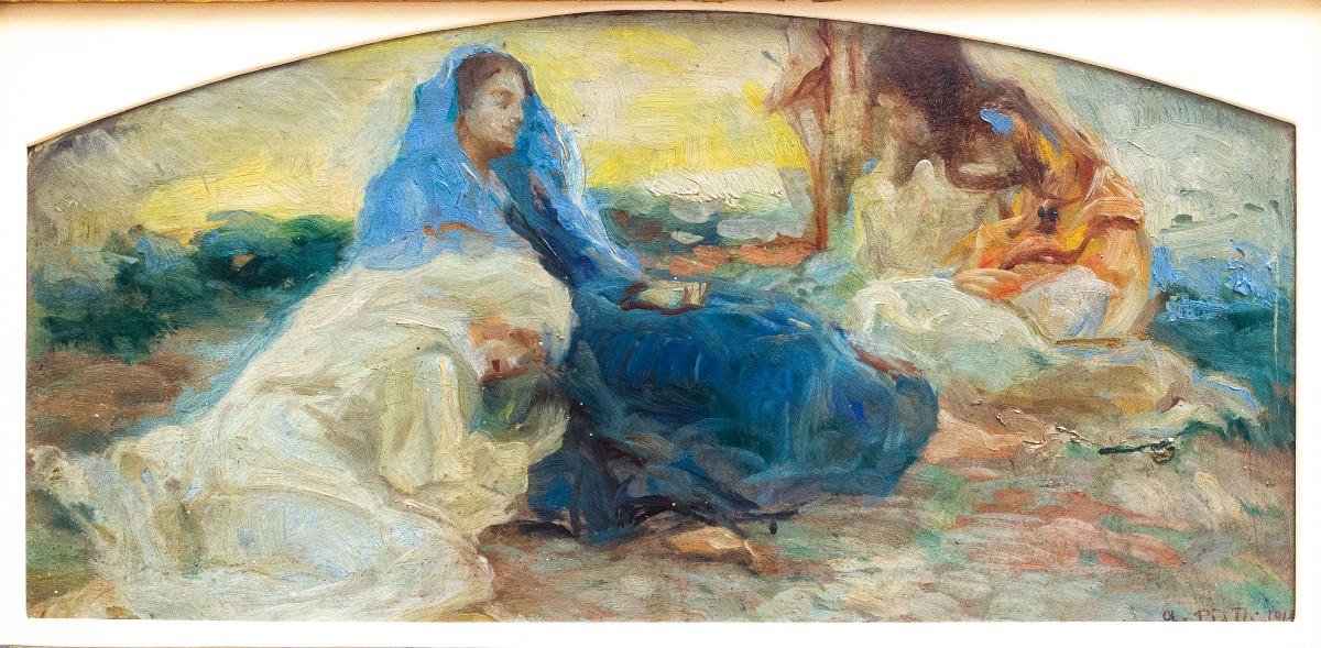 Antonio Piatti, "Stabat Mater", olio su cartone, firmato, 1918