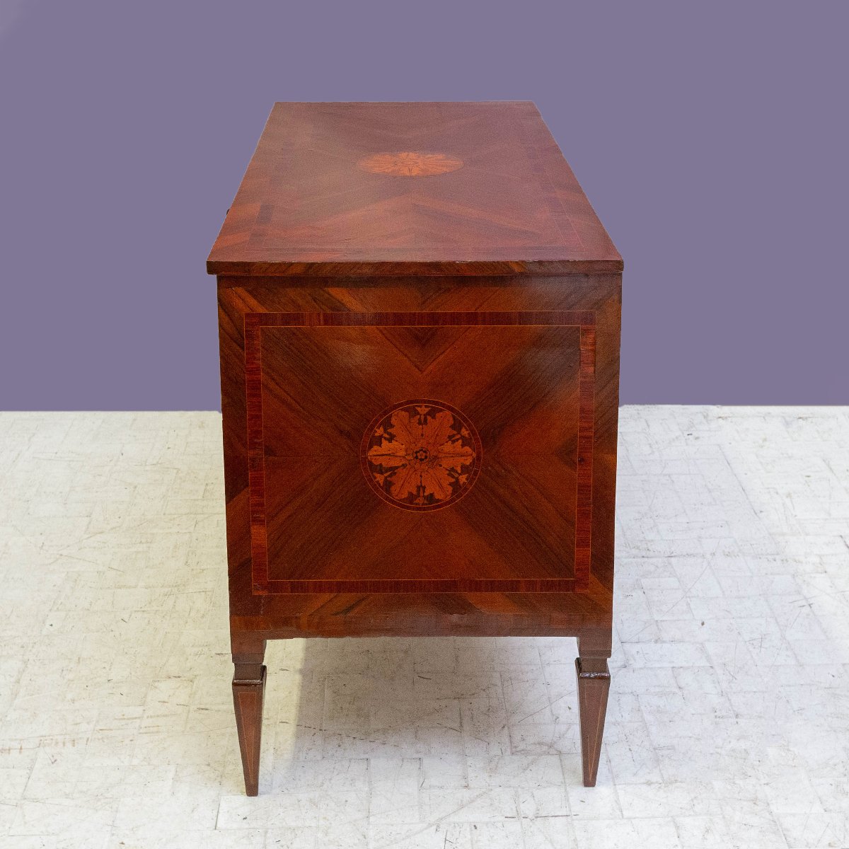 Cassettone in noce con intarsi, originale Luigi XVI, Fine '700-photo-8