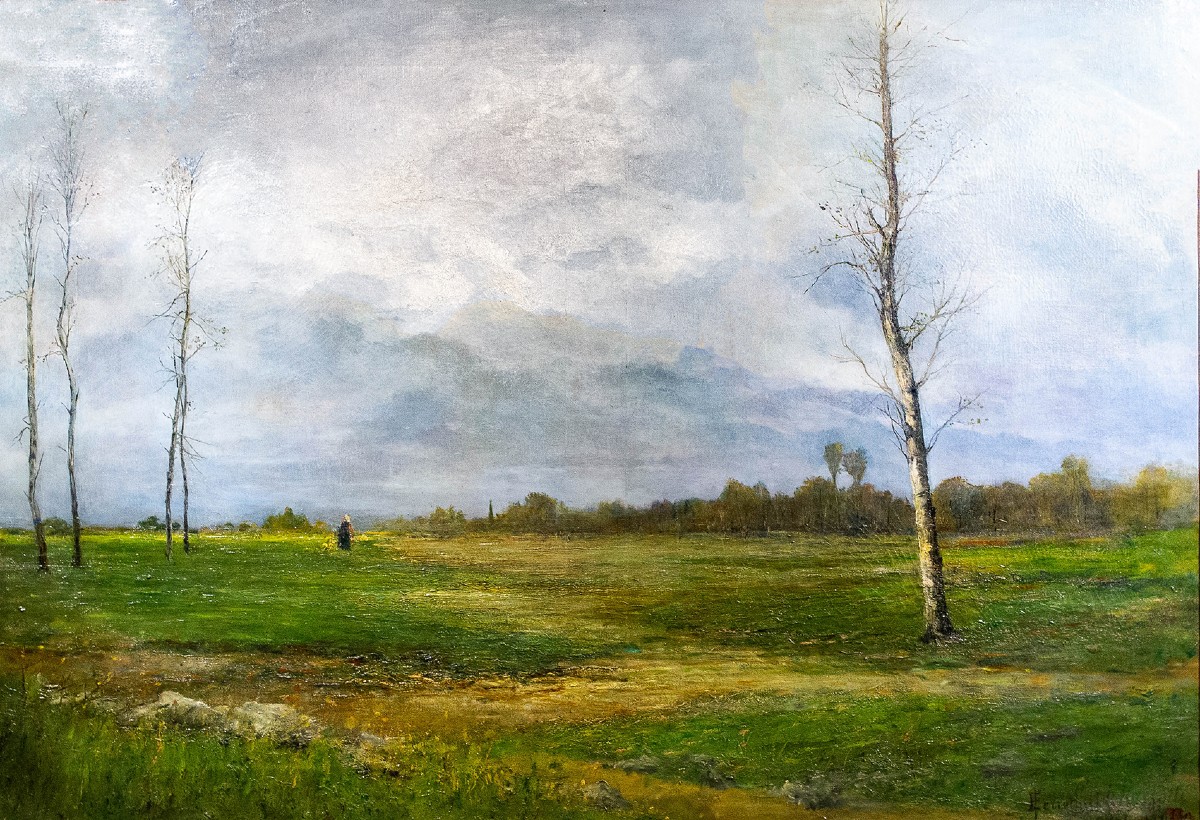 Emilia Ferrettini Rossotti, "Tra luci e nuvole", olio su tela, firmato, 1897