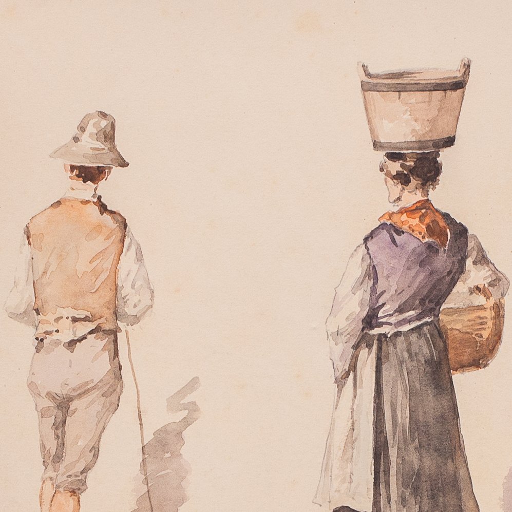 Lorenzo Delleani, "Figure Popolari", acqurello su carta, 1.8.1899-photo-1