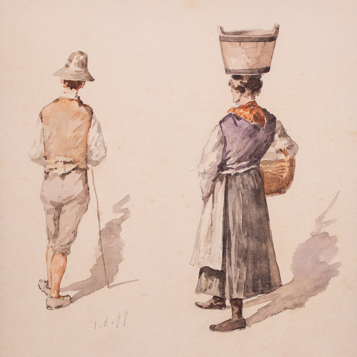 Lorenzo Delleani, "Figure Popolari", acqurello su carta, 1.8.1899-photo-2