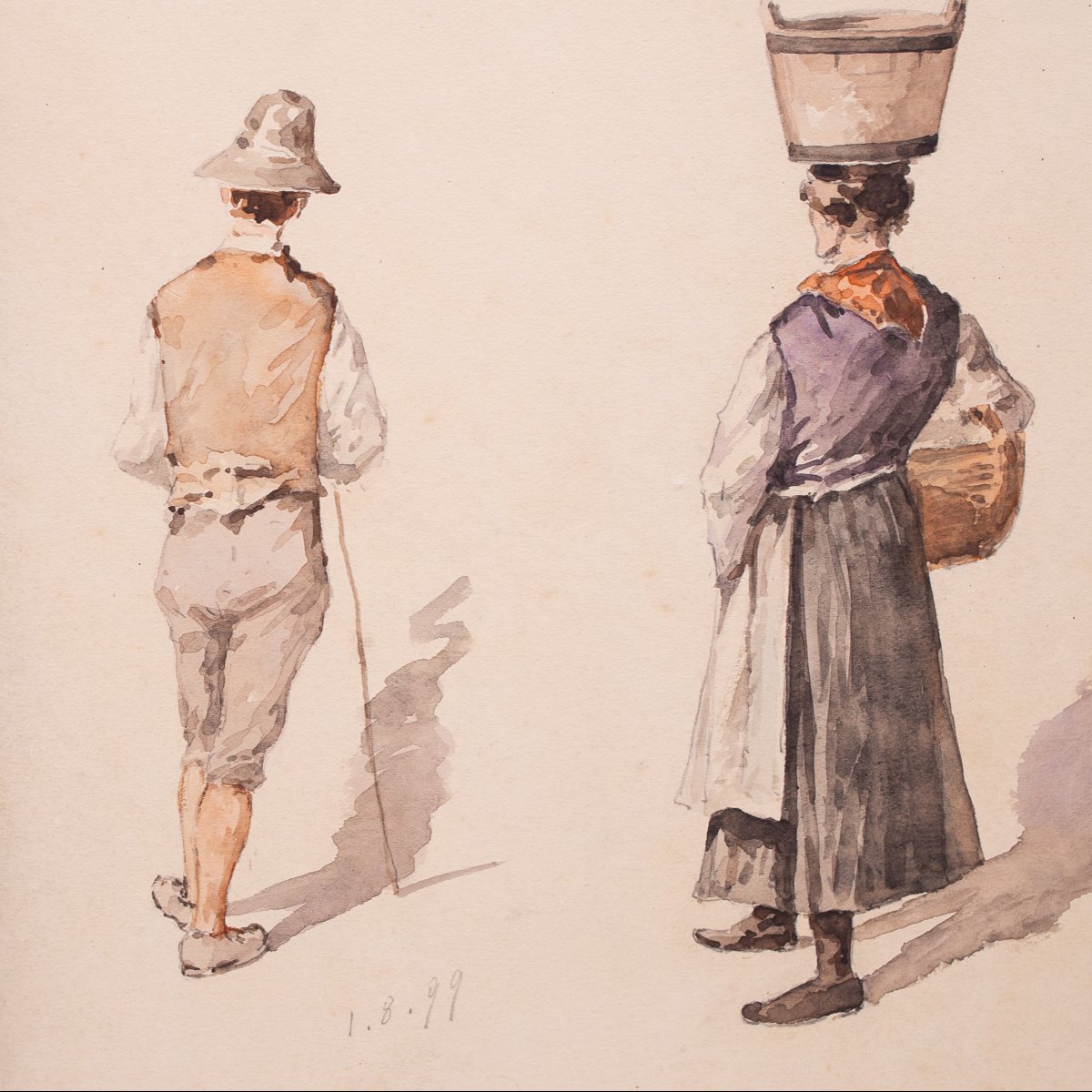 Lorenzo Delleani, "Figure Popolari", acqurello su carta, 1.8.1899-photo-3